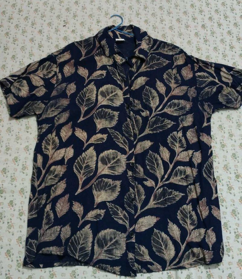 Leaf Print Button-Down Shirt