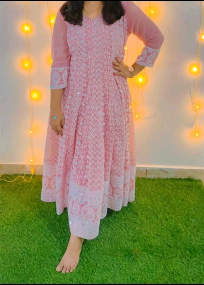 Elegant Pink Embroidered Kurta gown