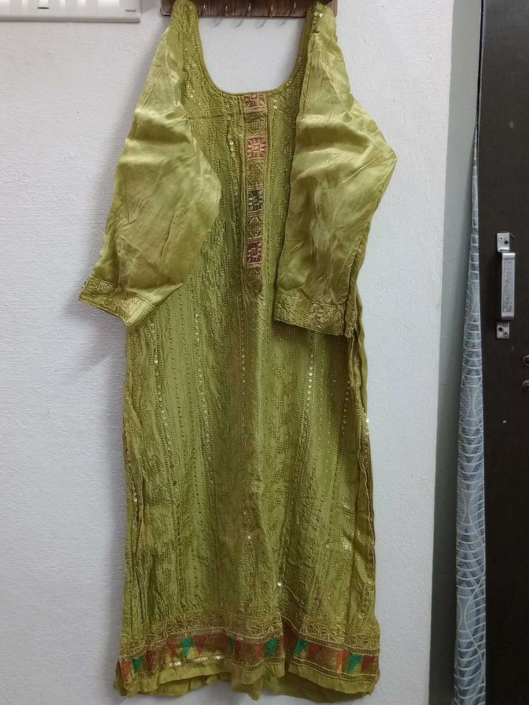 Green Colour Dress With Pant And Dupatta
