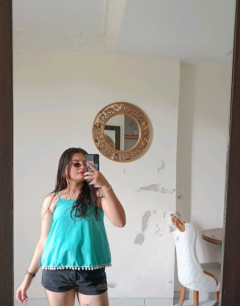 Italian Crepe Pom-Pom top