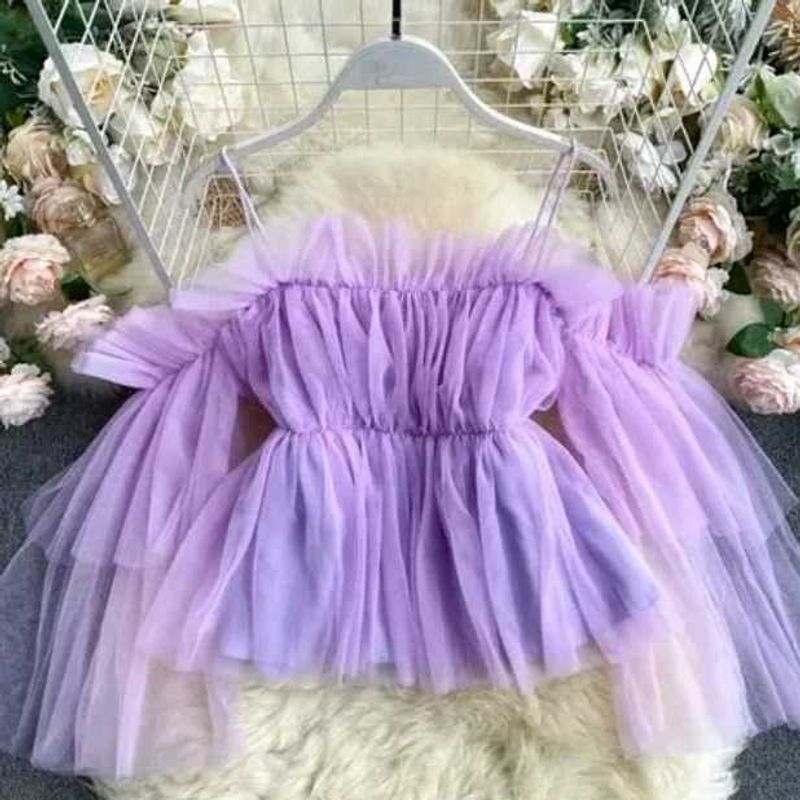 Purple Tulle Off-Shoulder Top
