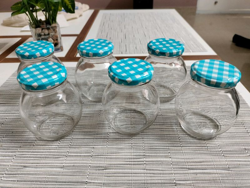 Blue Glass Jars 245 ml (Set Of 6)