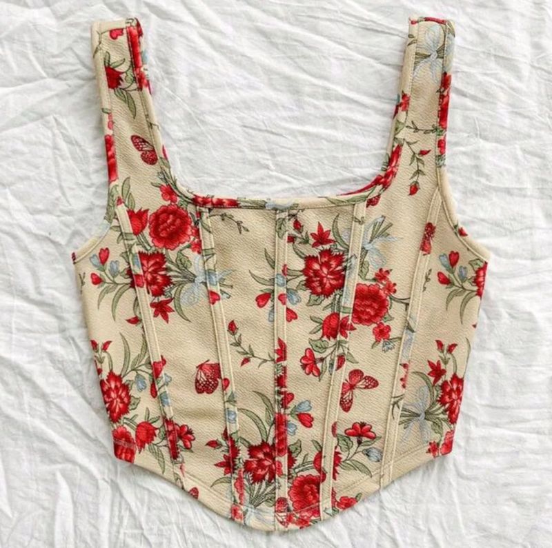 Corset Illusion Fitted Bustier Beige Roses Top