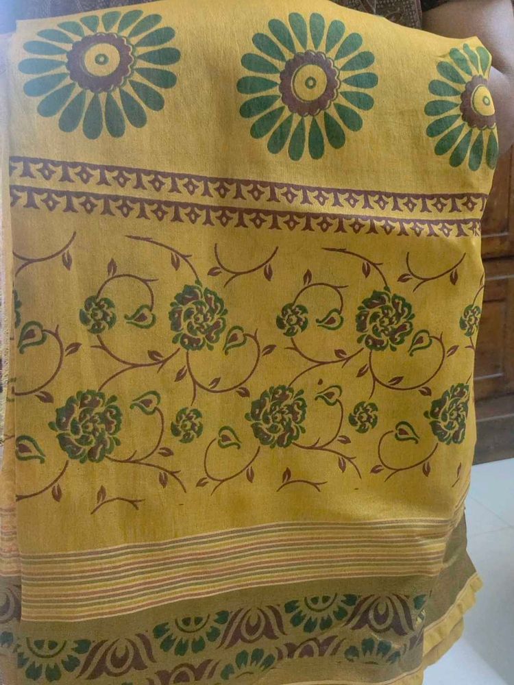 Multi Print Mustard Yellow Saree