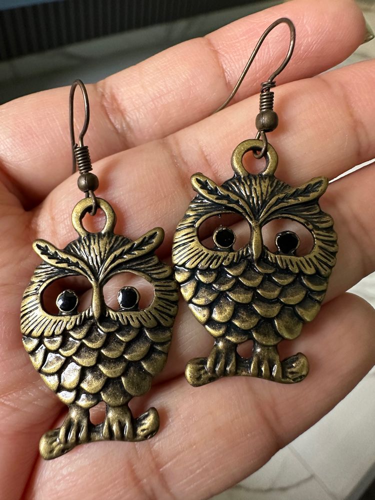 Oxidised Owl Earrings - Golden