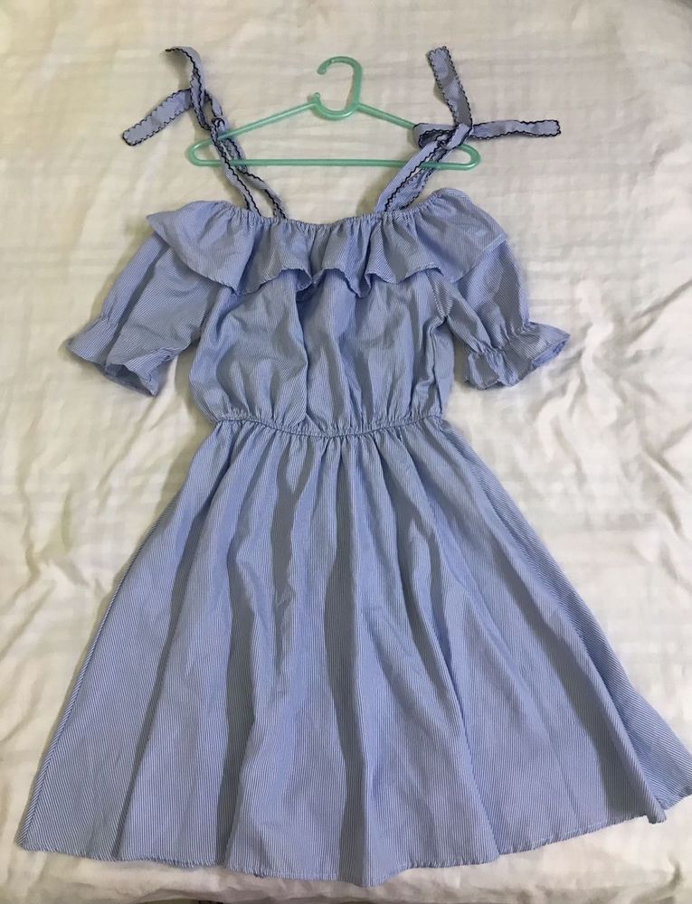 Blue Striped Off shoulder Mini Dress Bust 32-34