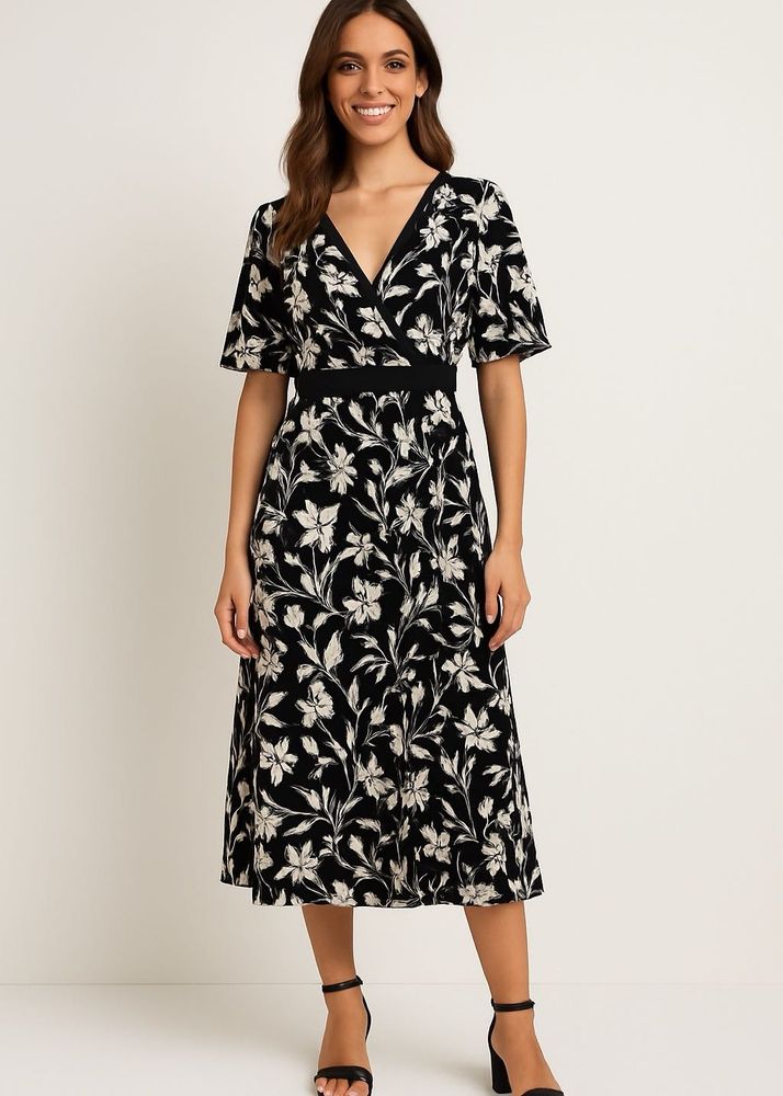 Brown And White Floral Dress