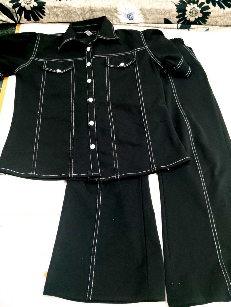 Black Puff Sleeve Top And Bottom Dress