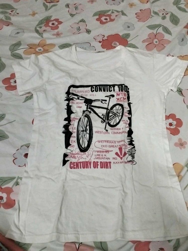White Graphic T-Shirt - Bike Design