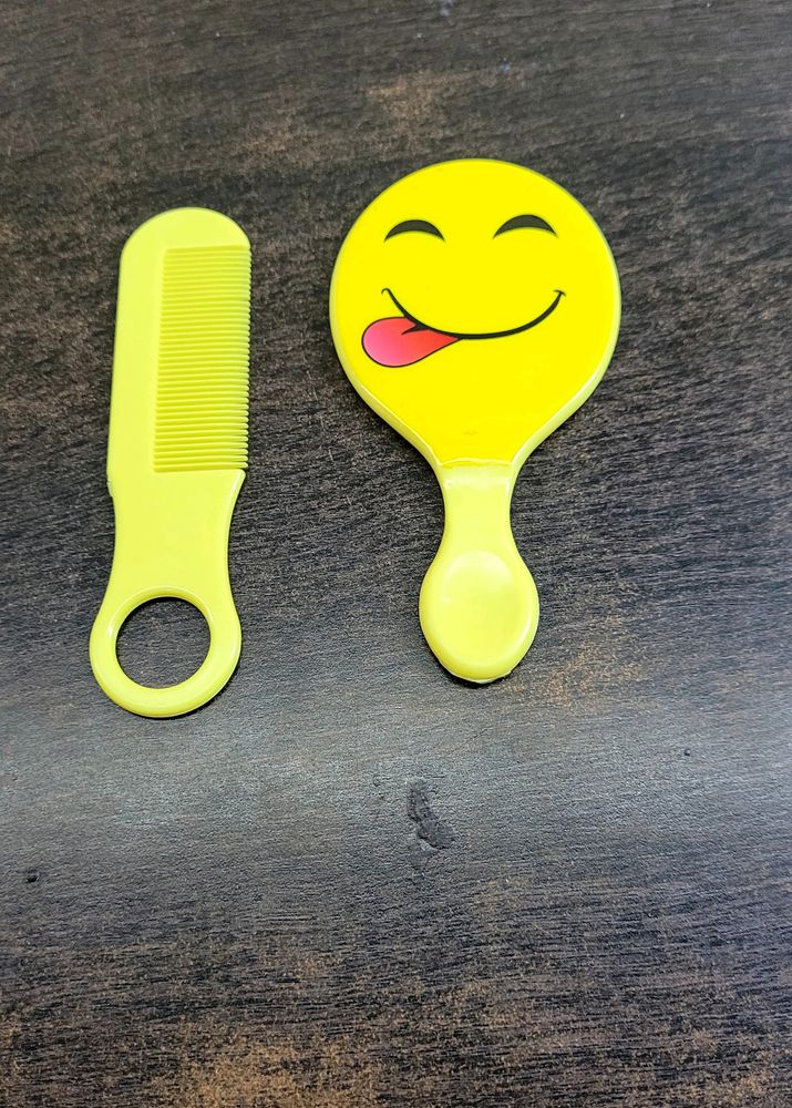 Smiley Mirror And Comb Set For Kids Yellow Colour