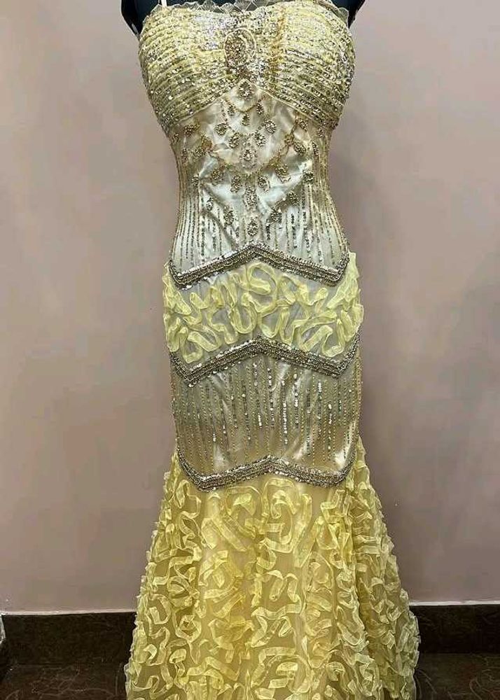 3d Applique Yellow Spaghetti Gown