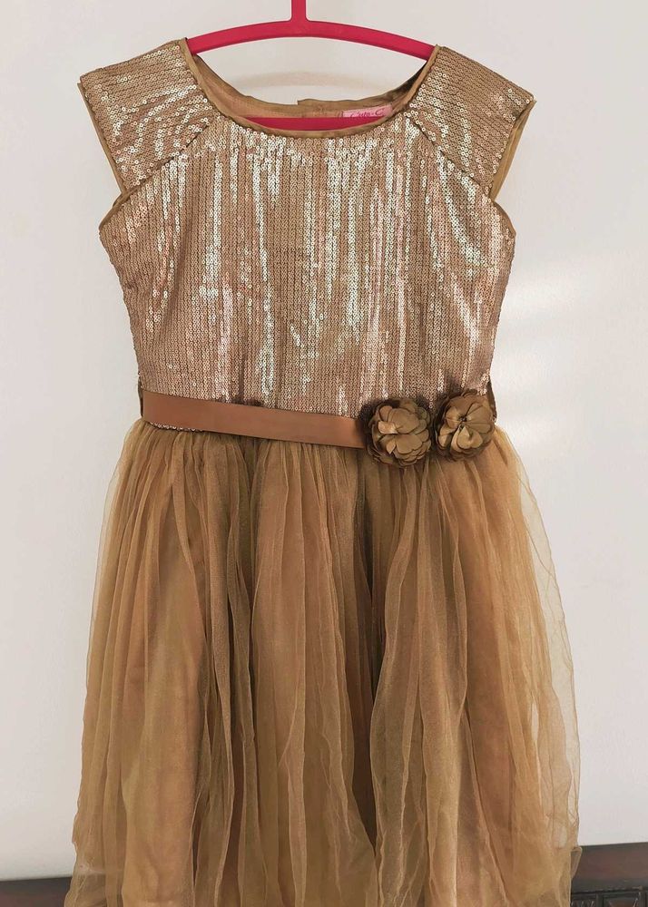 Gold Sequin &amp; Tulle Party Dress