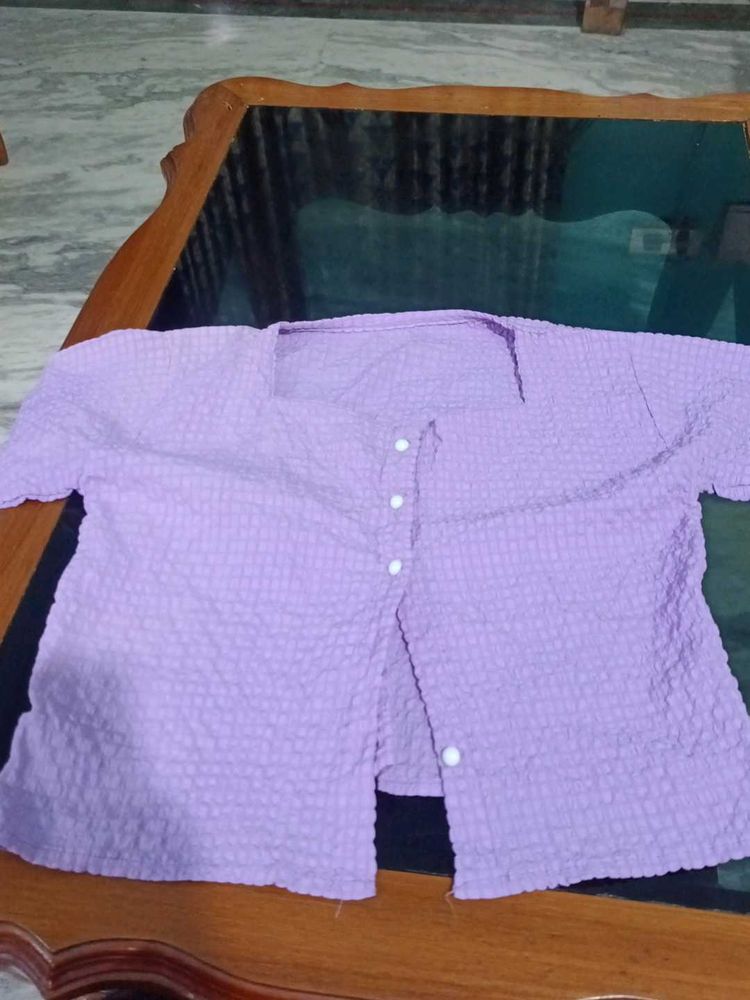 Purple Textured Button-Up Shirt