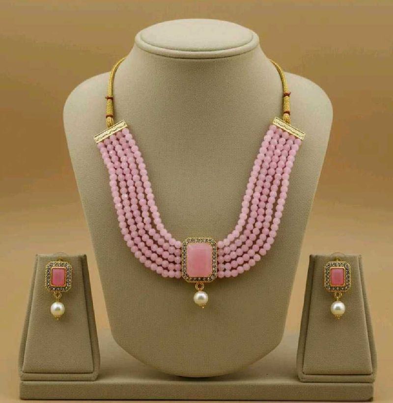 Pink Beaded Necklace Set