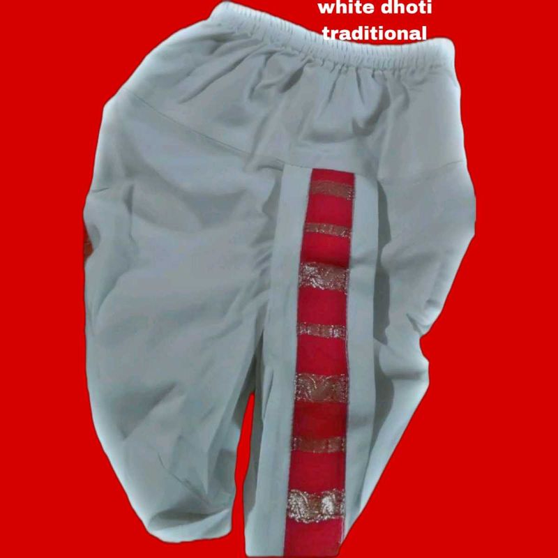 Traditional White Dhoti with Red Trim