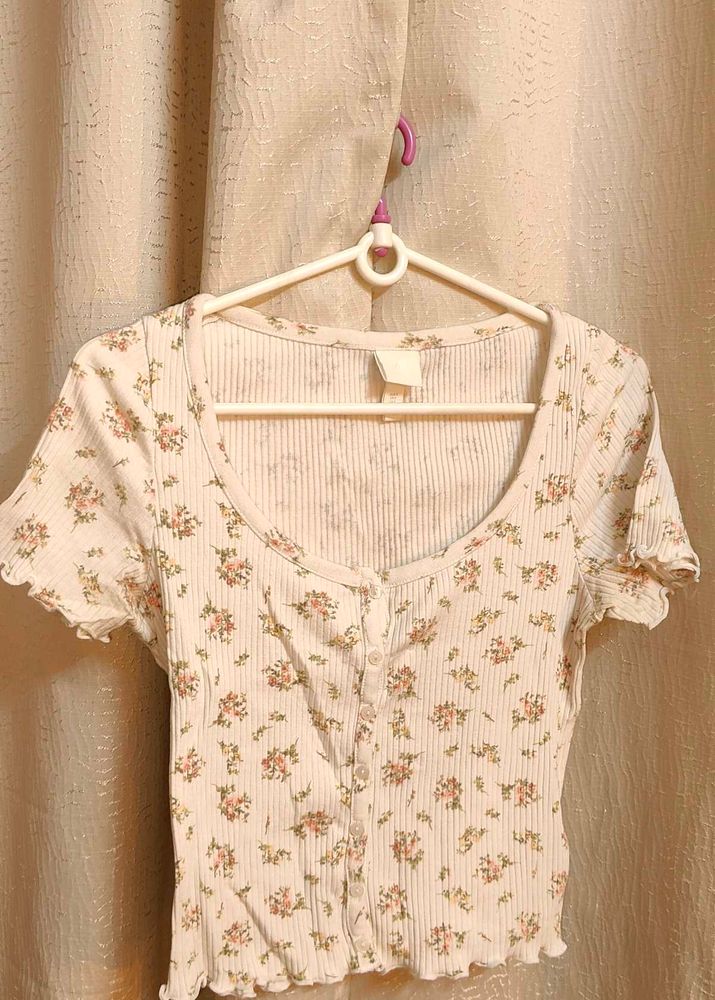 Floral Print Ribbed Top