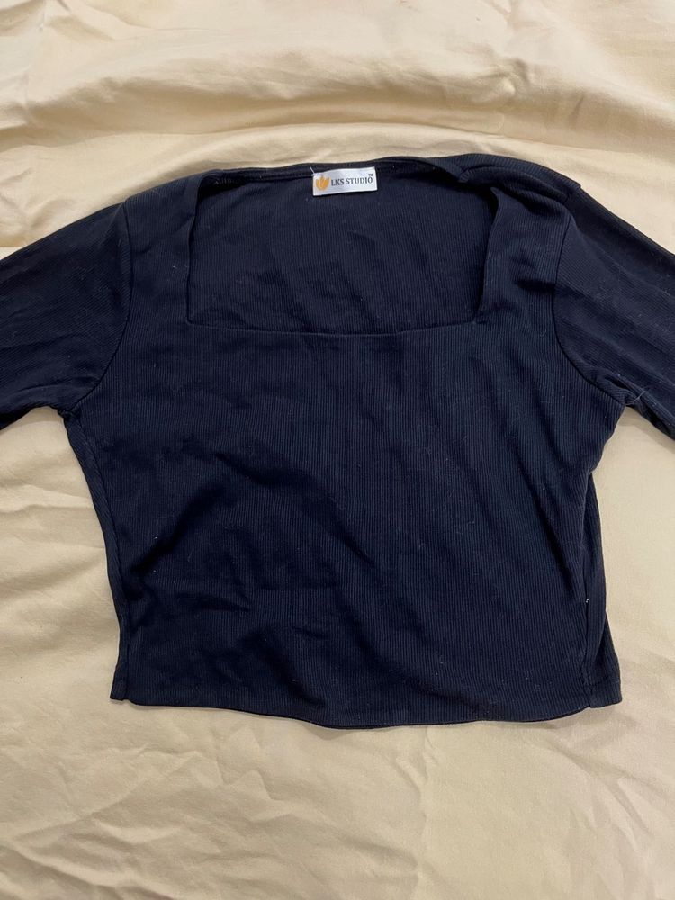 Black Square Neck Top