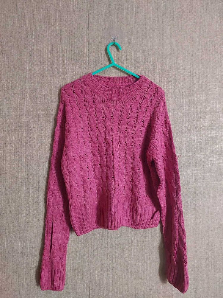 Pink Knit Cropped Sweater
