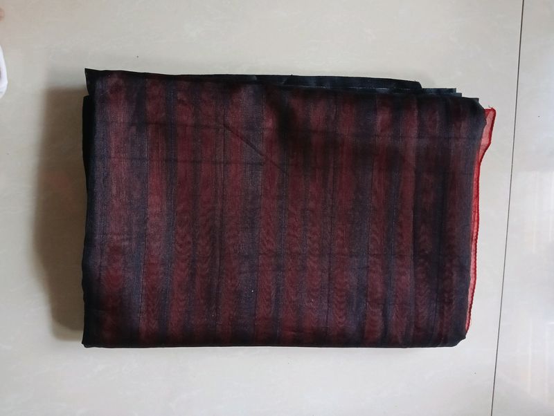 Red and Black Pollycotton Printed Saree