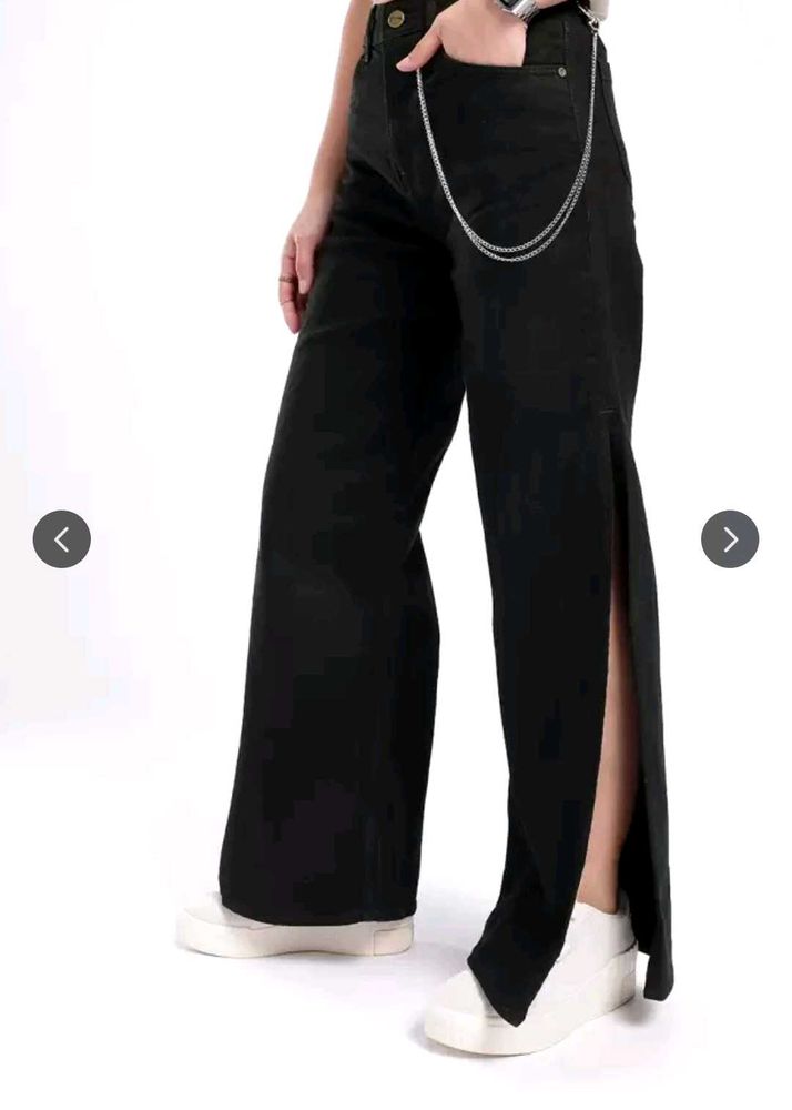 Chain Side Cut Black Jeans