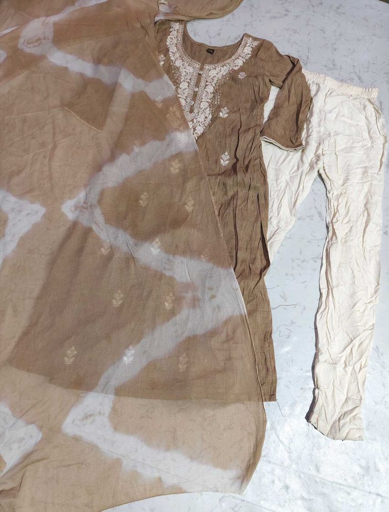 Trendy Brown Embroidered Kurta Set
