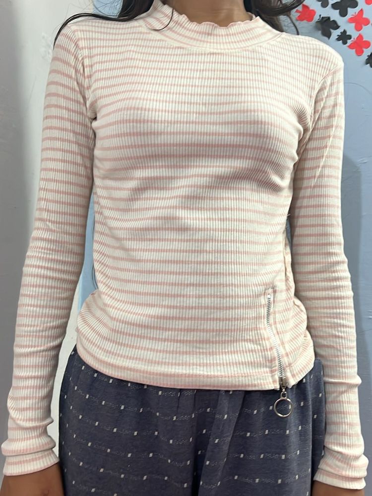 Cute Pink Stripped Full Sleeve Top