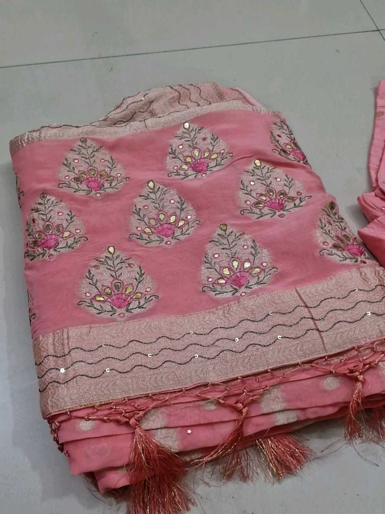 Pink Designer Saree With Blouse