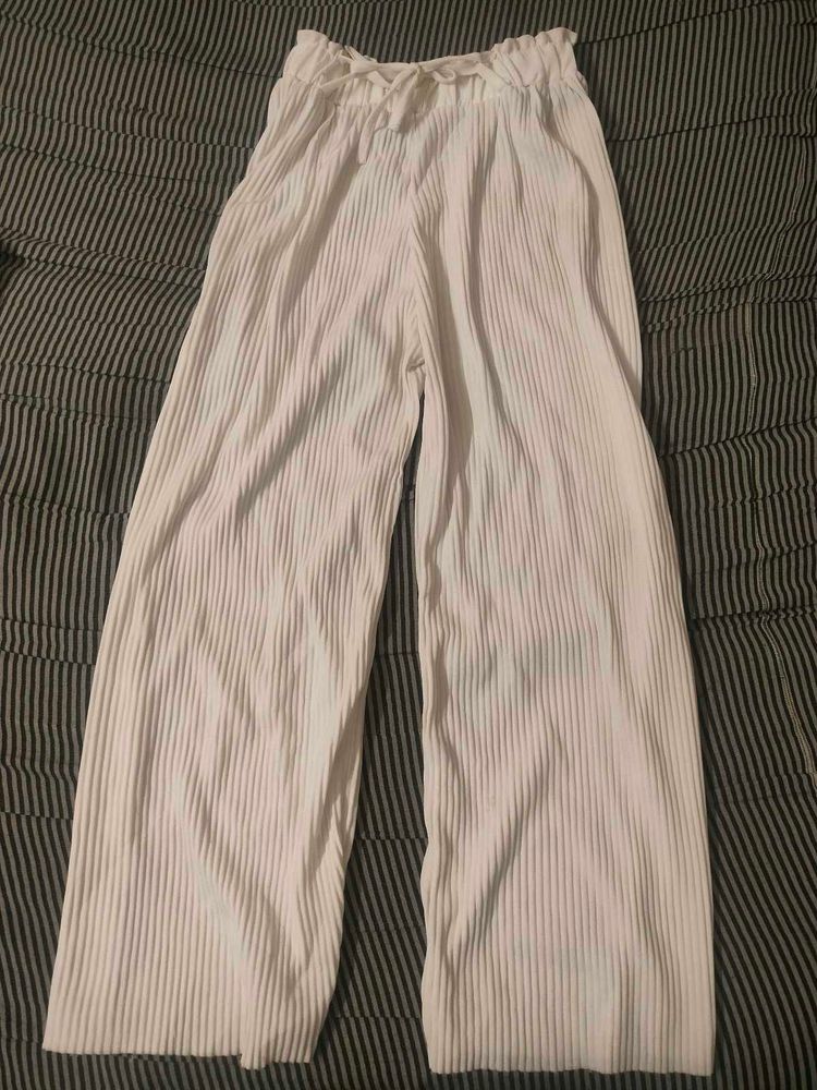 White Pleated Wide Leg Pants