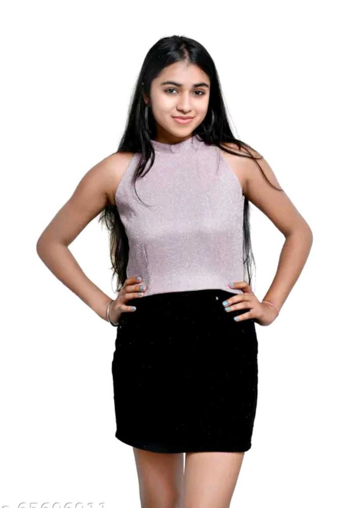 Stylish Lavender Top &amp; Black Skirt