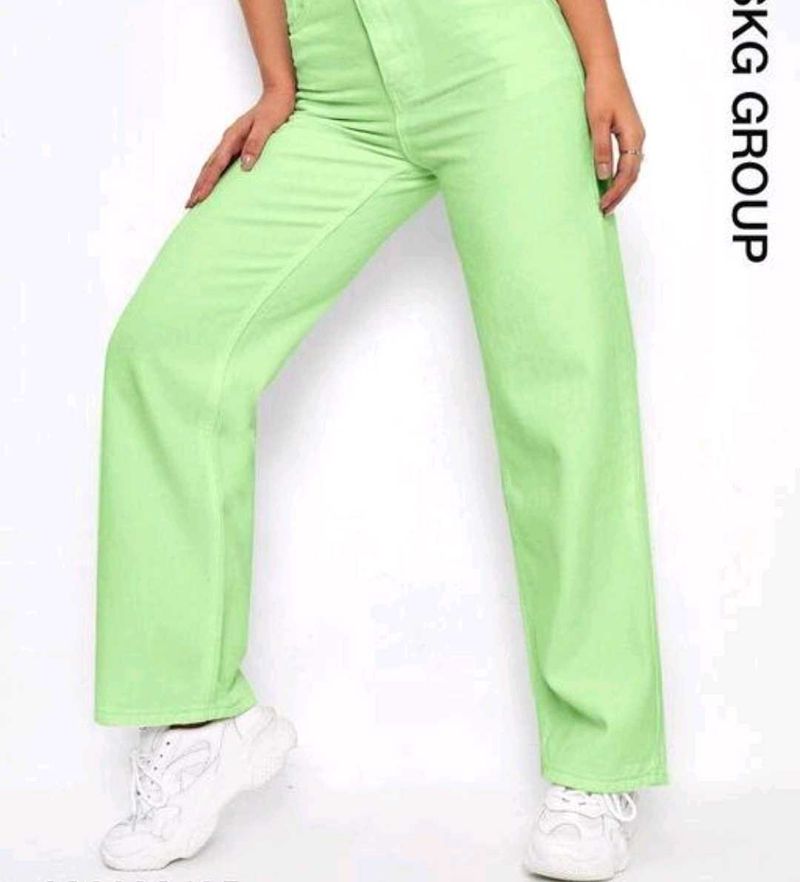 Trendy Green Wide Leg Jeans
