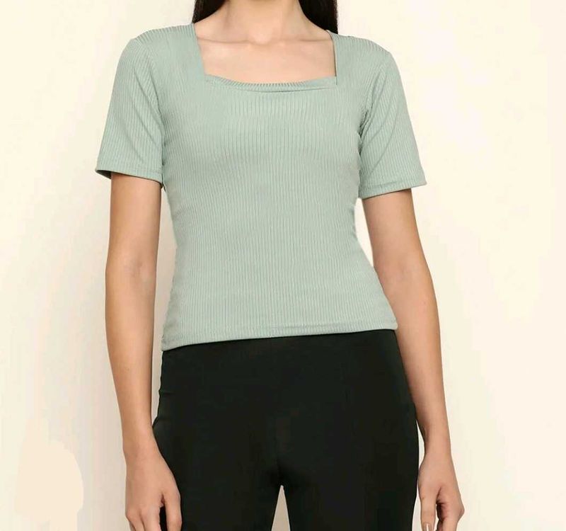 Mint Green Ribbed Top