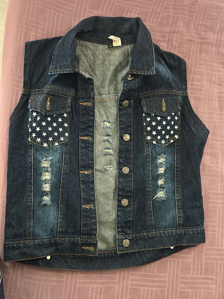 Denim Vest with Star Pockets