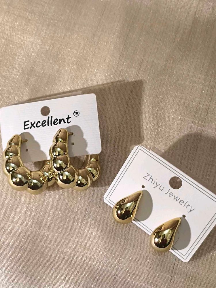 Gold Tone Hoop &amp; Drop Earrings