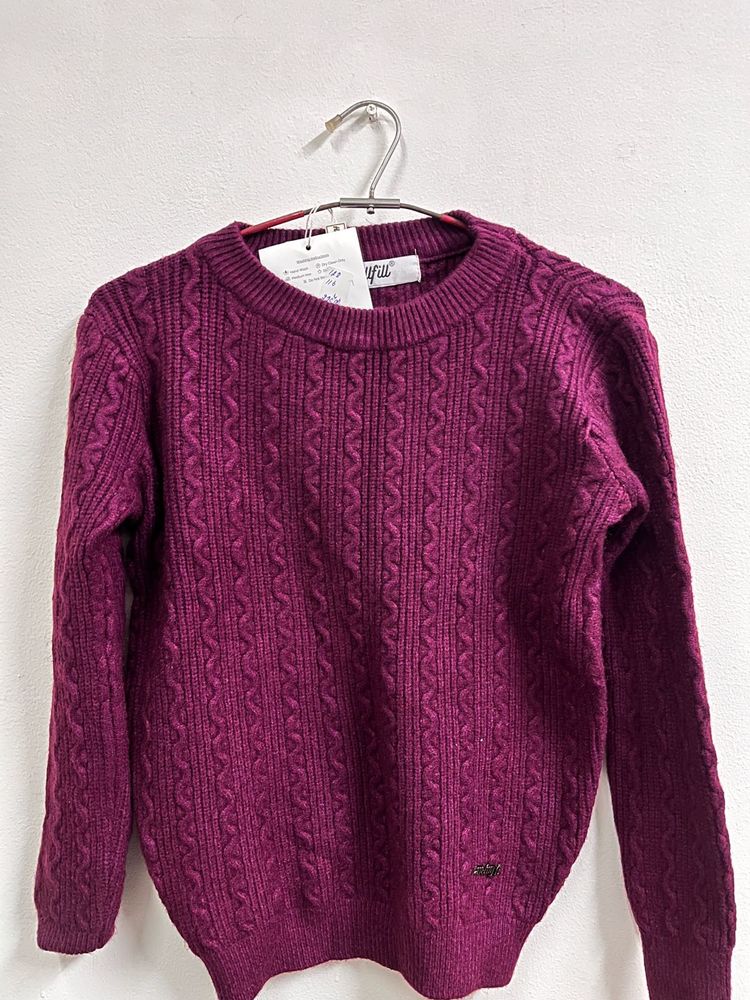 Cable Knit Pullover Sweater Wine colour