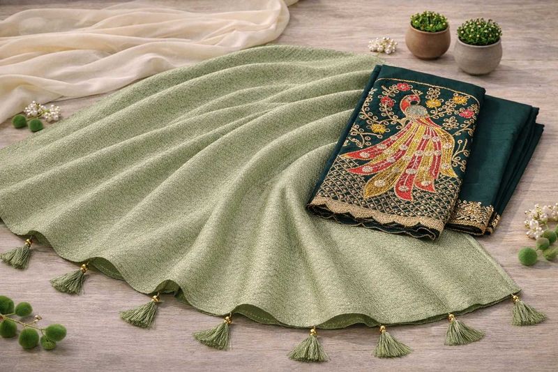 Elegant Green Embroidered Saree