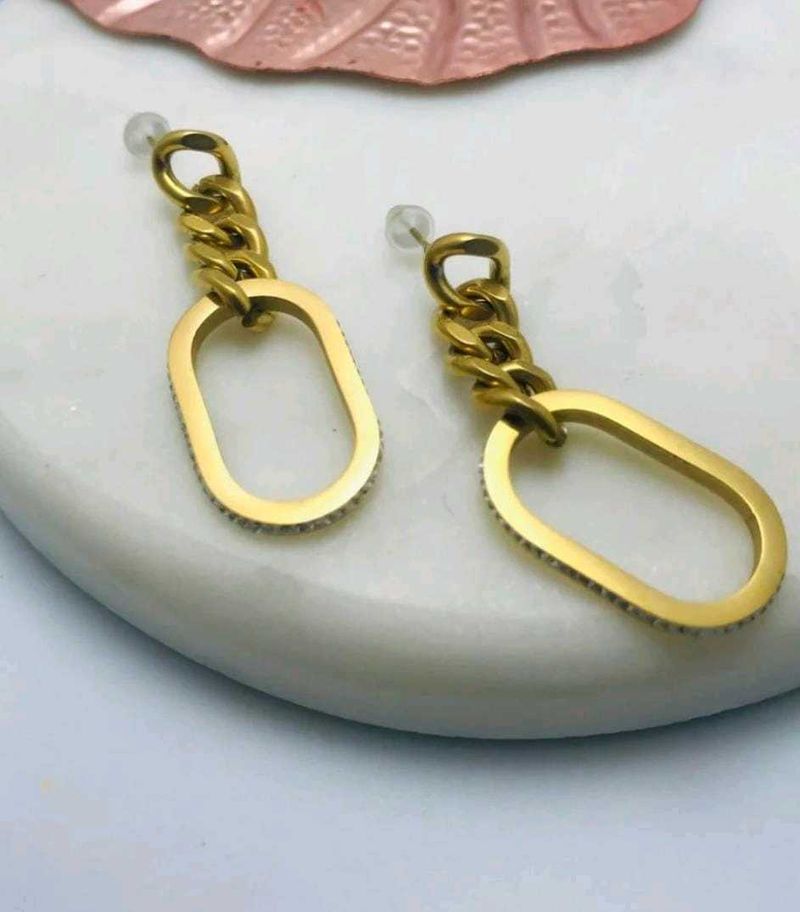 Gold Tone Oval Drop Earrings