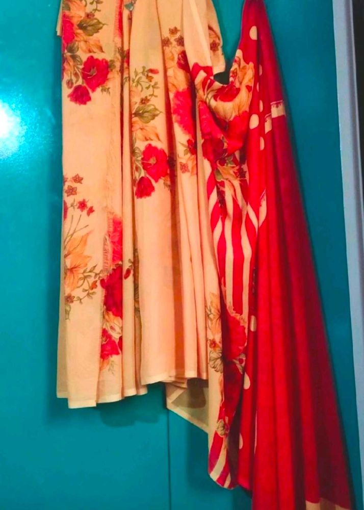 New Floral Print Sari with Red Blouse