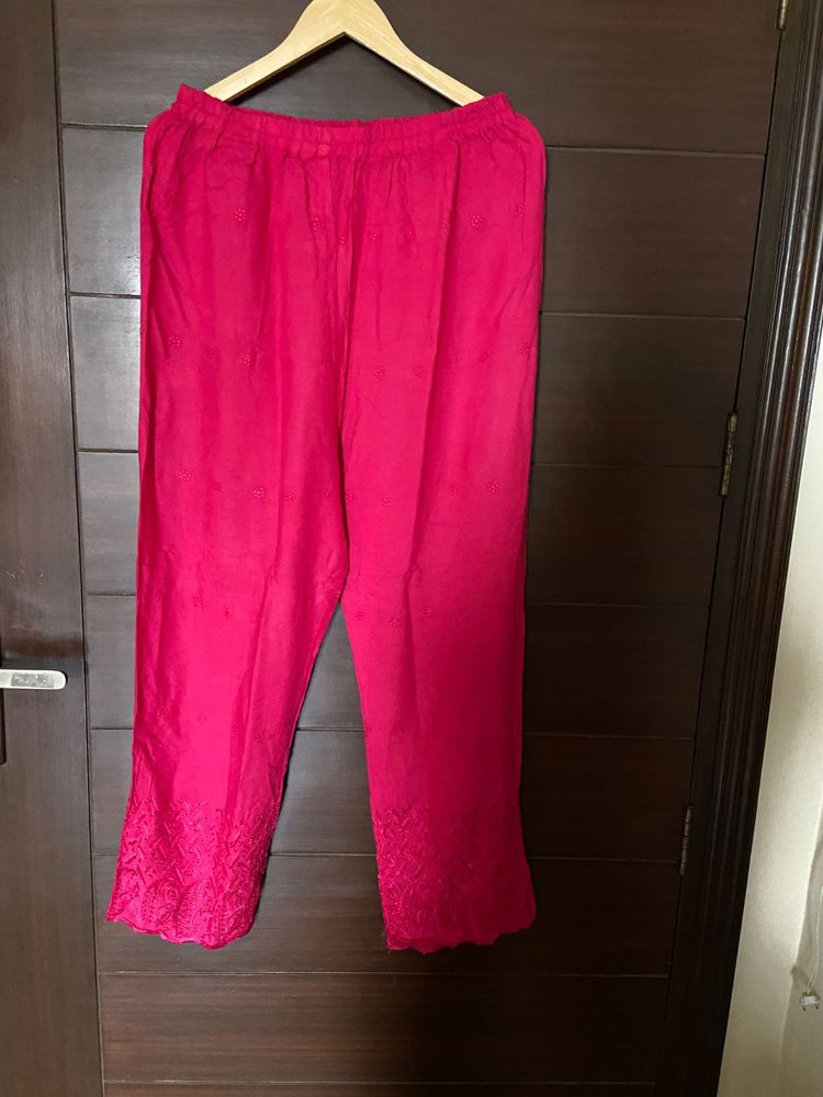 Pink Embroidered Palazzo Pants (free size)