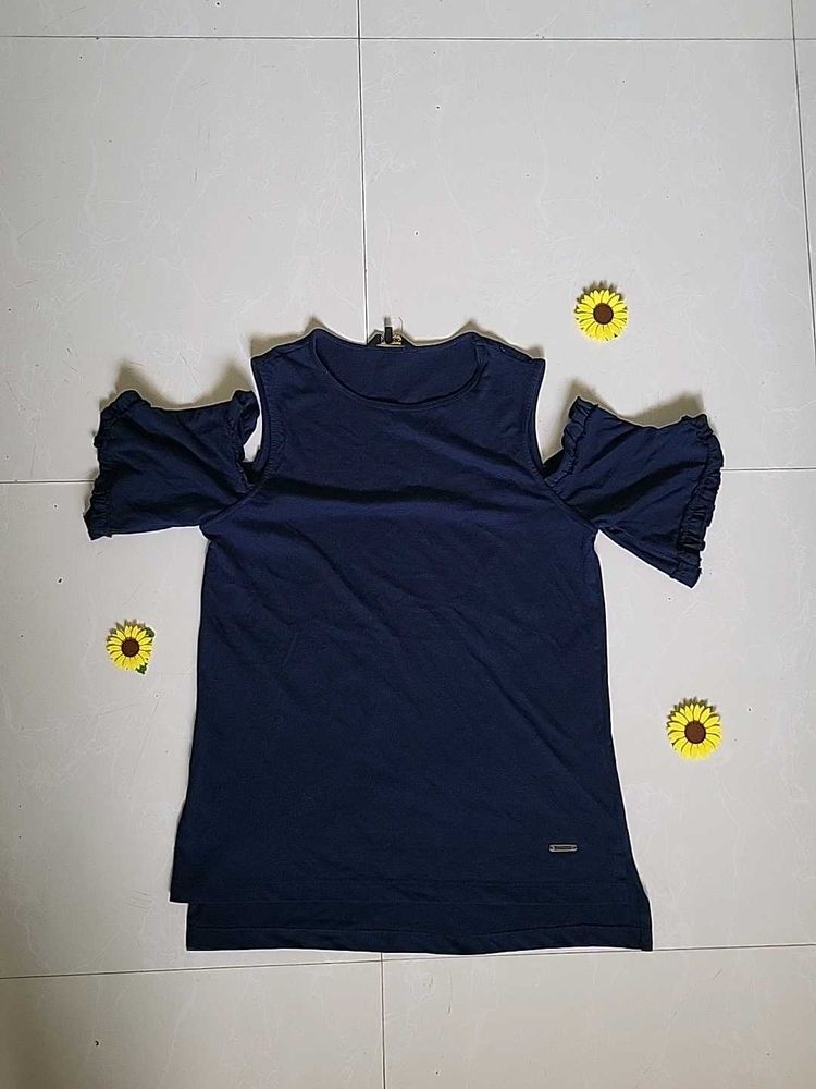 Roadster Blue Cold Shoulder Top
