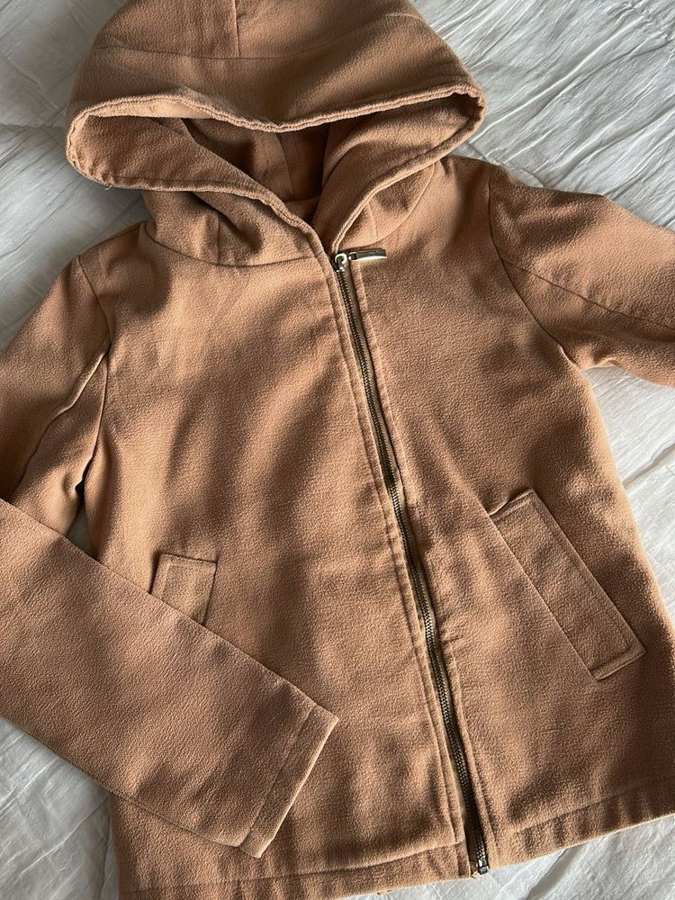Tan Hooded Zip-Up Jacket