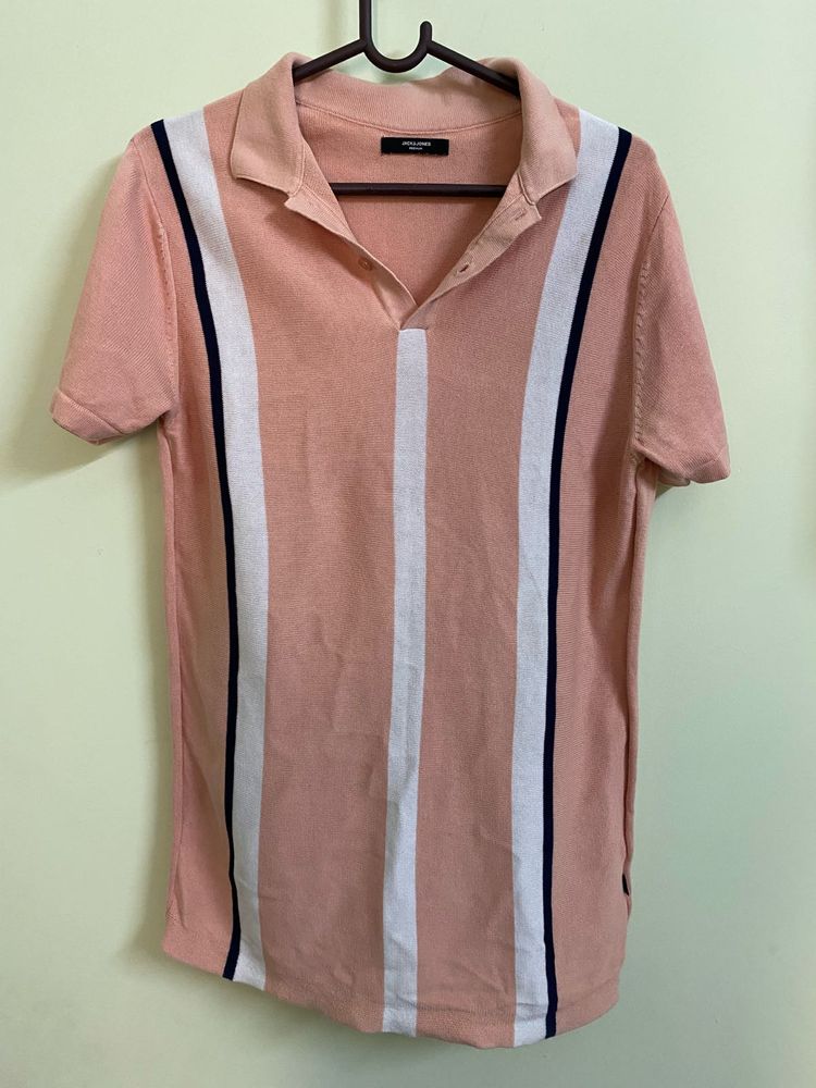 Striped Peach Polo T-Shirt
