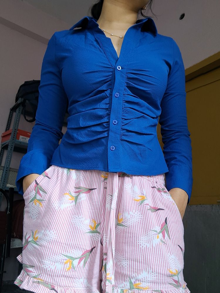 Ruched Shirt Royal Blue