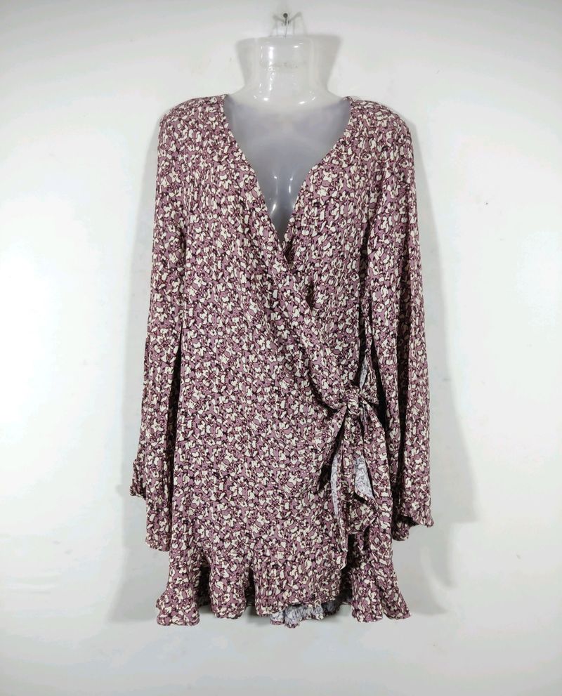 H&amp;M Mauve Printed Wraparound Dress (Womem)