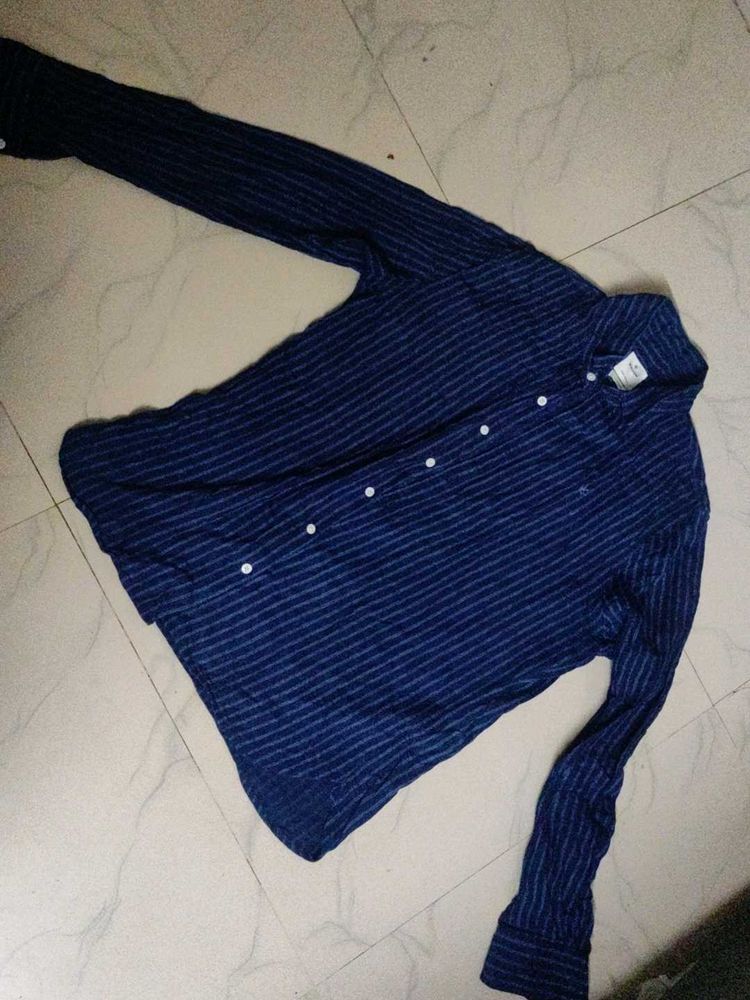 wrogn Striped Blue Shirt