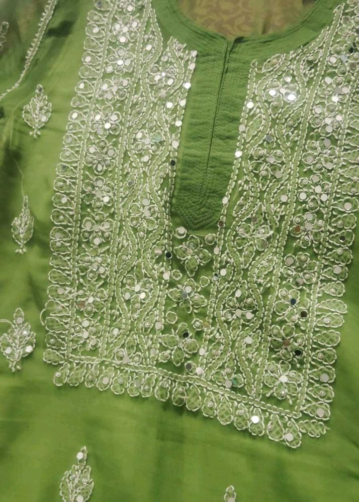 Green Mirror Work Kurti