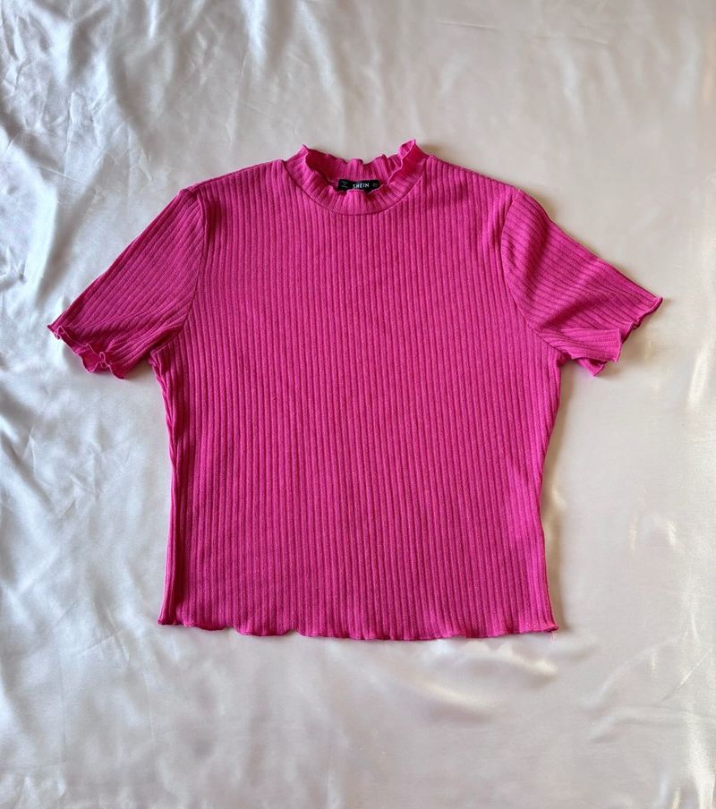 Shein Barbie Pink Ribbed Top