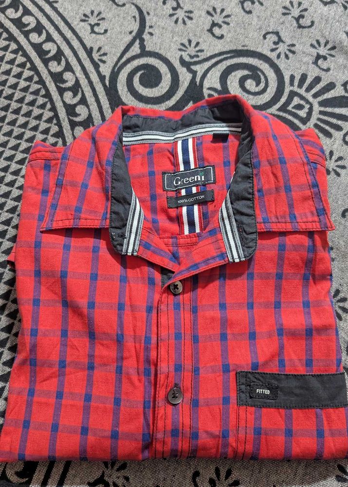 100% Cotton Red Checked Casual Shirt
