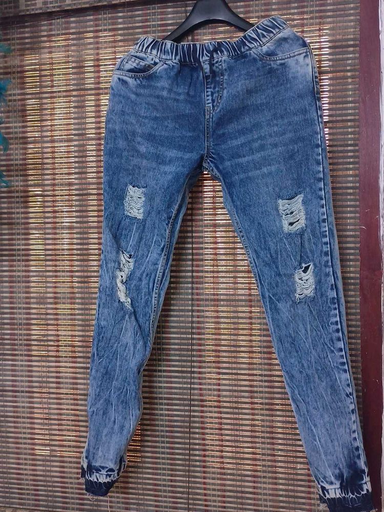 Distressed Denim Joggers