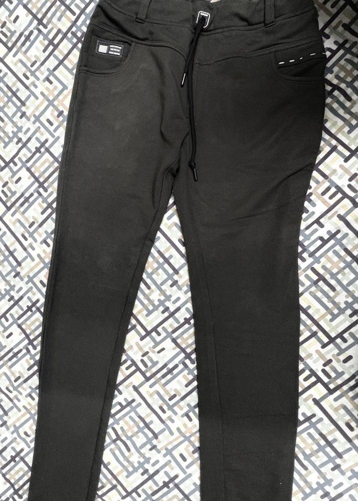 Black Casual Pants with Drawstring