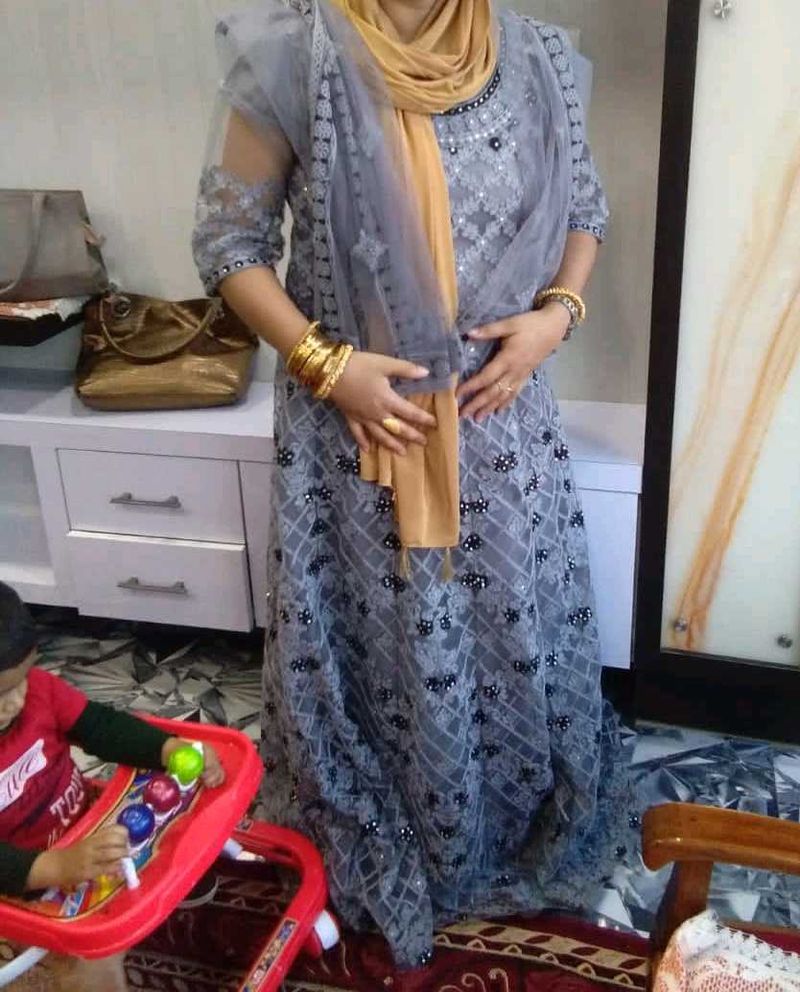 Net Work Heavy Gown With Dupatta